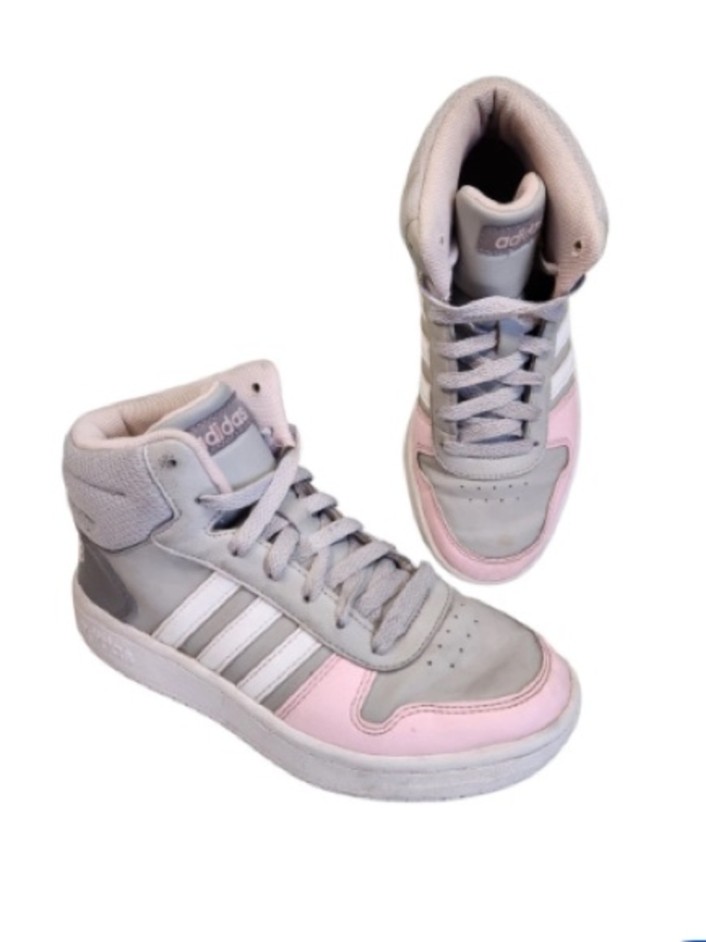 ADIDAS Girls Hoops 2.0 Mid Kids Girls Shoes in Gray White and Pink | 13